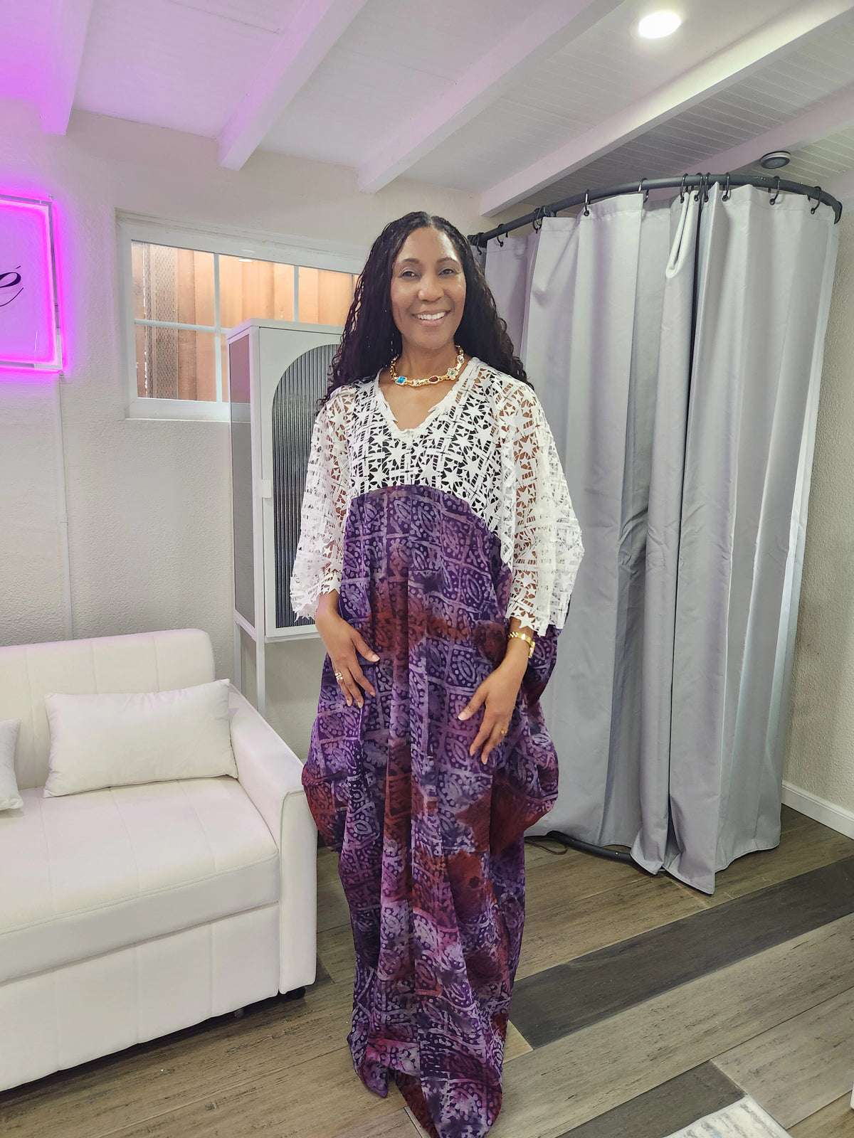 Nola Elegant African Boubou/Kaftan gown/ Quality Adire tie &amp; dye crepe / Free- size style fits M, L, XL, 2XL/ Multi designs/ 60 in long