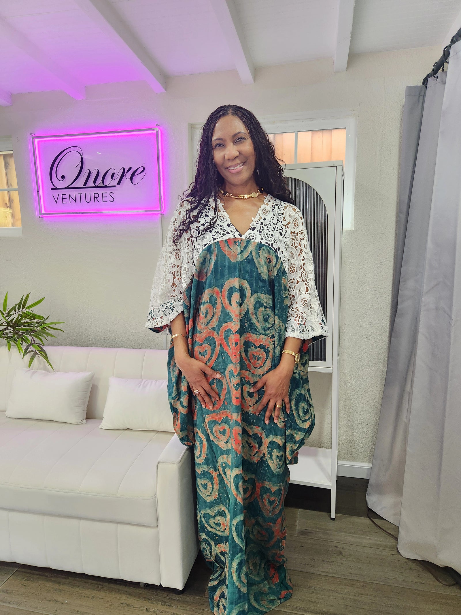 Nola Elegant African Boubou/Kaftan gown/ Quality Adire tie & dye crepe / Free- size style fits M, L, XL, 2XL/ Multi designs/ 60 in long