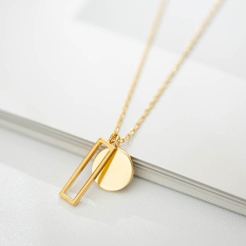Dainty Rec Disc 18K Gold Plated Necklace