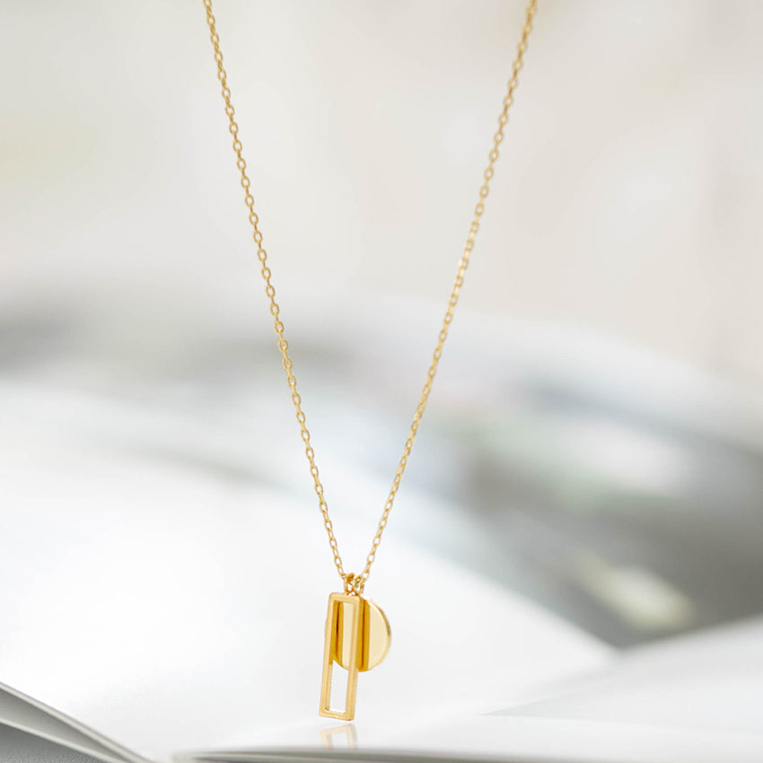 Dainty Rec Disc 18K Gold Plated Necklace