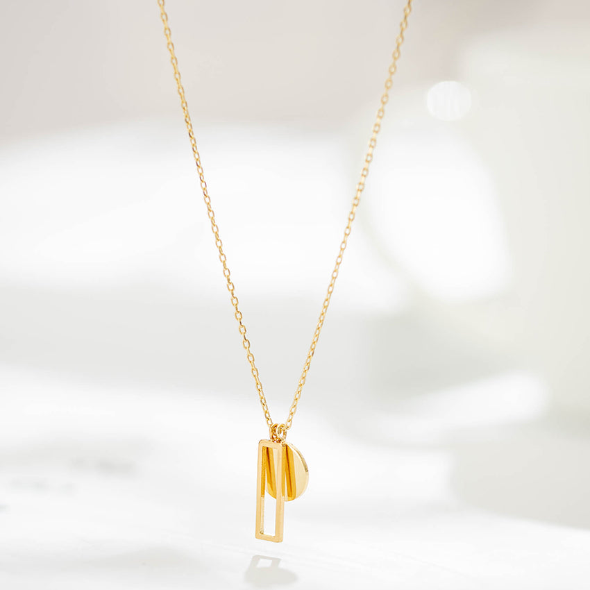 Dainty Rec Disc 18K Gold Plated Necklace