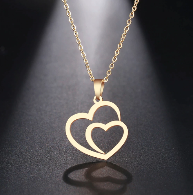 Beautiful Double Heart Minimalist Style Gold Plated Necklace