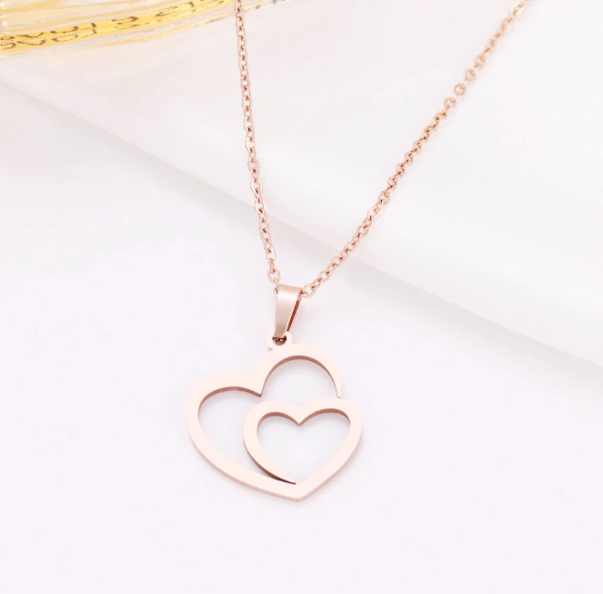 Beautiful Double Heart Minimalist Style Gold Plated Necklace