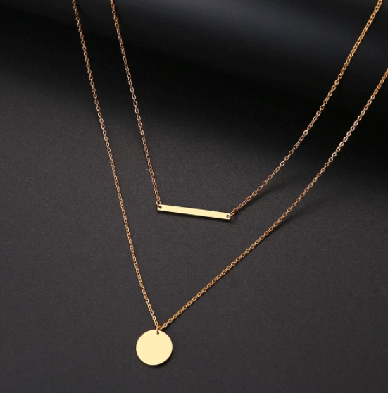 Vintage Style Double Layered Bar-Disc Necklace