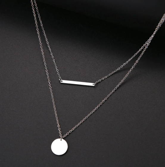 Vintage Style Double Layered Bar-Disc Necklace