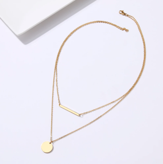Vintage Style Double Layered Bar-Disc Necklace