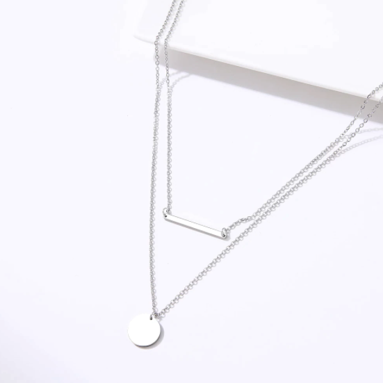 Vintage Style Double Layered Bar-Disc Necklace