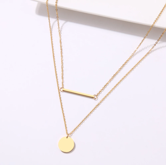 Vintage Style Double Layered Bar-Disc Necklace