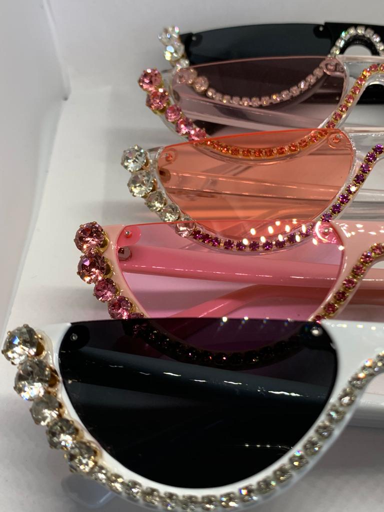 Dazzle Rhinestone Half Frame Cat Eye Sunglasses - OnoreVentures