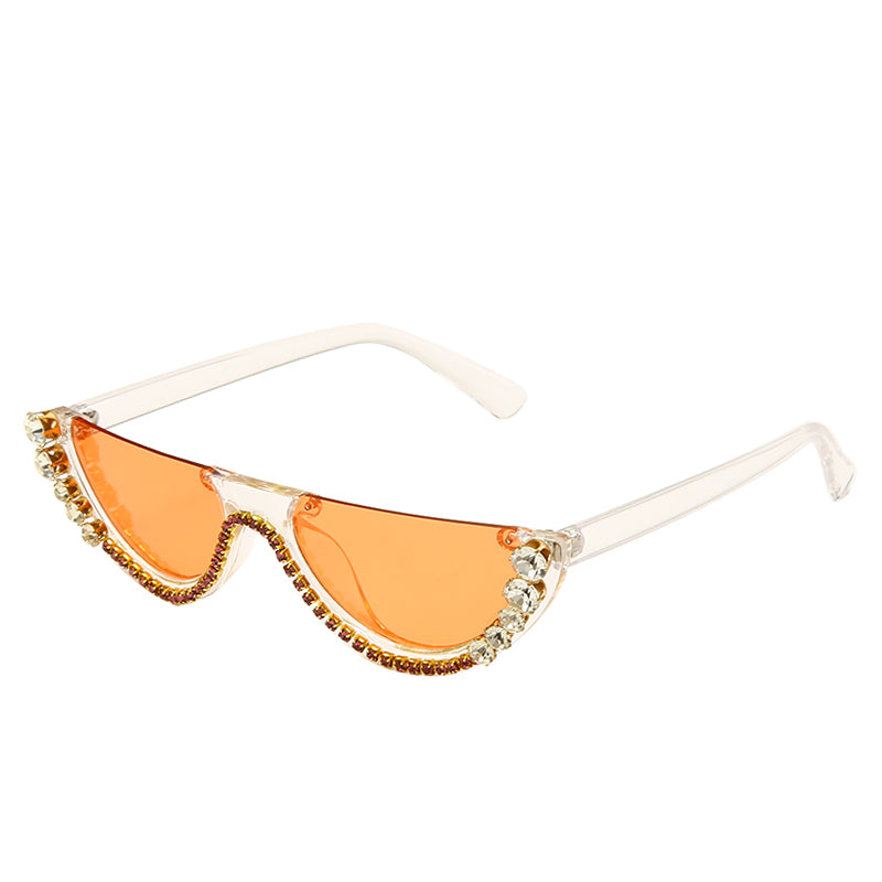 Dazzle Rhinestone Half Frame Cat Eye Sunglasses